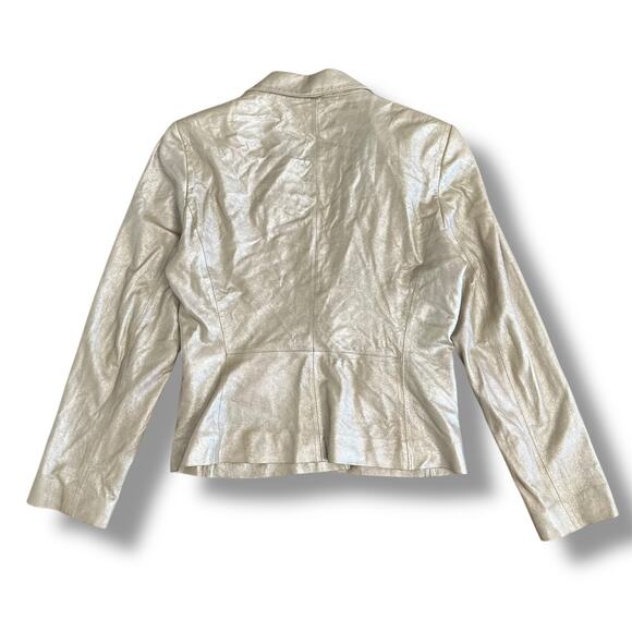 Isabella DeMarco‎ Metallic Silver Genuine Leather Blazer Jacket Size M - Picture 5 of 10